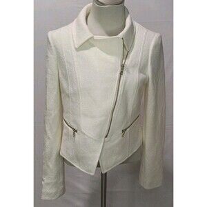 Ann Taylor Cream Women's Full Zip Jacket Collared Blazer Long sleeves Size Med